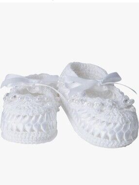 Jefferies Socks Baby Girls Infant  Crochet Pearl Bow Newborn Socks Boots - White